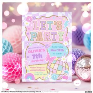 Let's Party Preppy Varsity Fashion Groovy Birthday Invitation