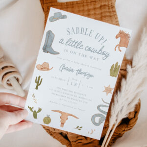 Little Cowboy Boy Baby Shower  Invitation