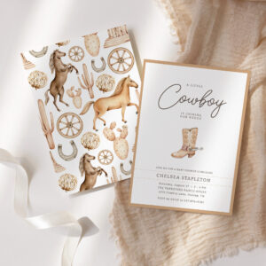 Little Cowboy Modern Western Rodeo Baby Shower Invitation