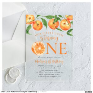 Little Cutie Watercolor Oranges 1st Birthday Acrylic Invitations