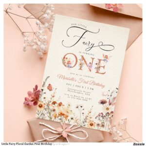 Little Fairy Floral Garden First Birthday Invitation