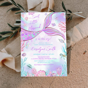 Little Mermaid Pink Purple Baby Shower Invitation