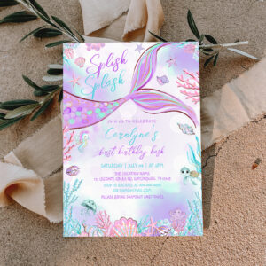 Little Mermaid Pink Purple Birthday Invitation