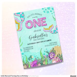 Little Mermaid Turning One 1st Birthday Invitation