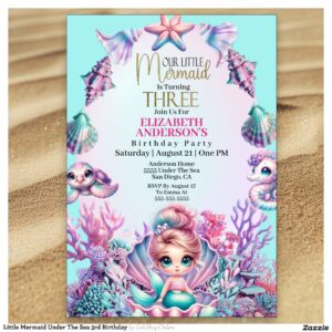 Little Mermaid Under The Sea 3rd Birthday Invitation