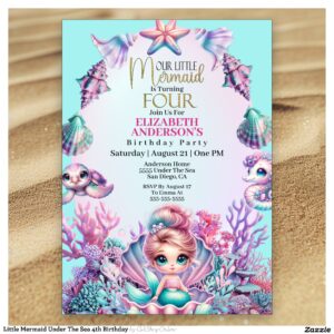 Little Mermaid Under The Sea 4th Birthday Invitation