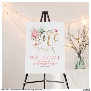 Little Miss Onederful Floral Cute Birthday Welcome Foam Board
