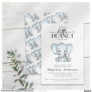 Little Peanut Blue Elephant Baby Shower Invitation