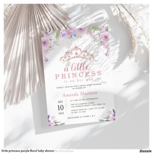 little princess purple floral baby shower invitation