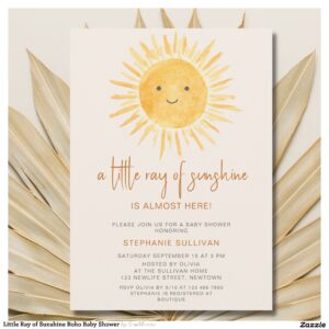 Little Ray of Sunshine Boho Baby Shower Invitation