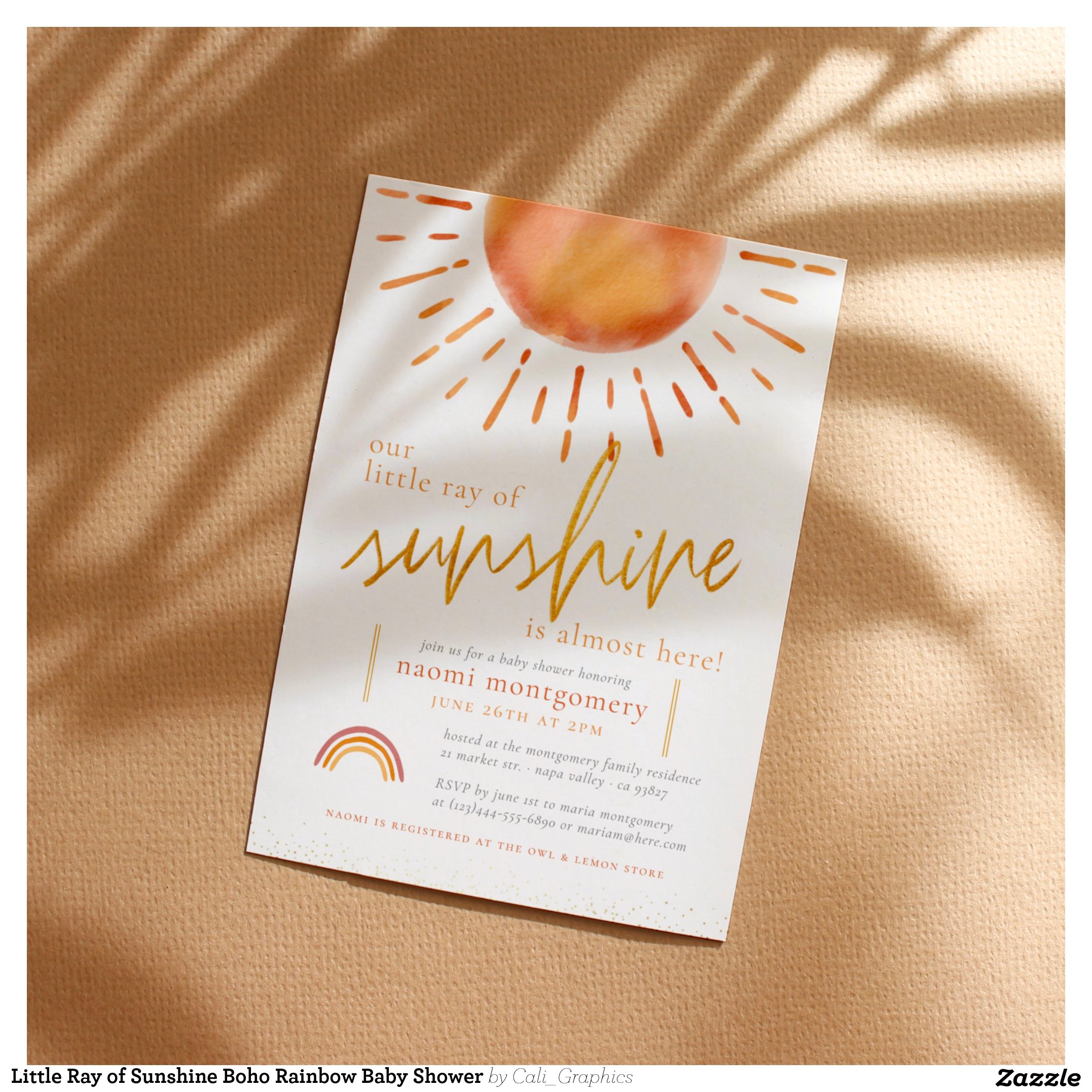 Little Ray of Sunshine Boho Rainbow Baby Shower Invitation