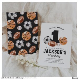 Little Rookie Sports 1st Birthday Invitation