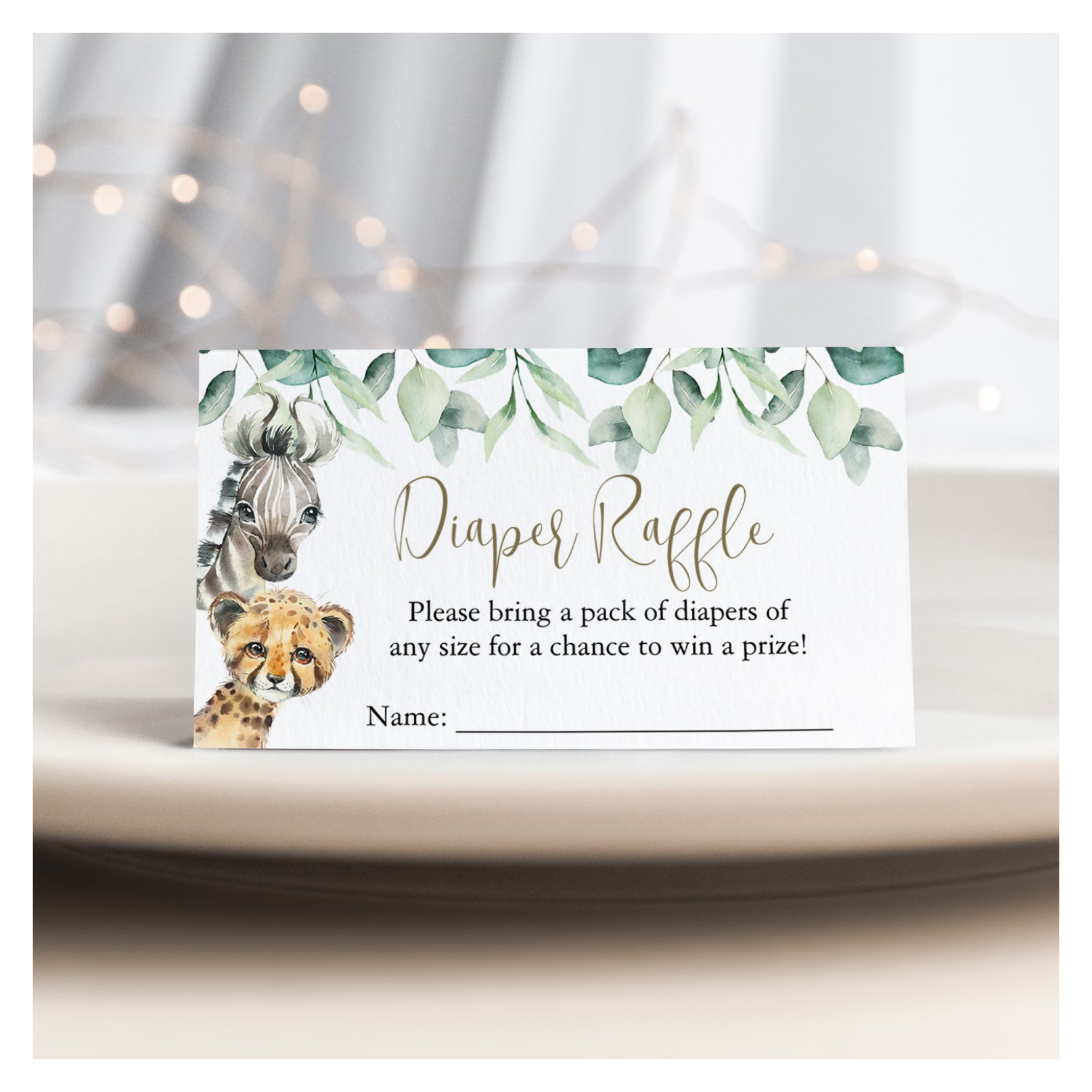 Little Wild One Safari Baby Shower Diaper Raffle Enclosure Card