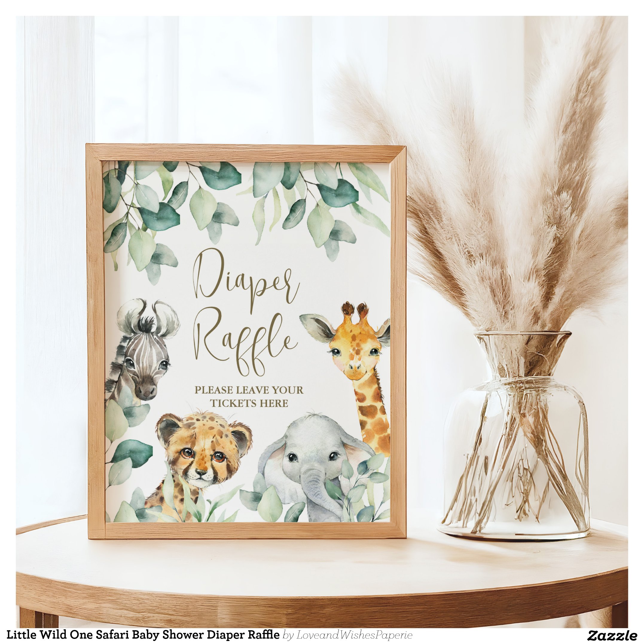 Little Wild One Safari Baby Shower Diaper Raffle Poster