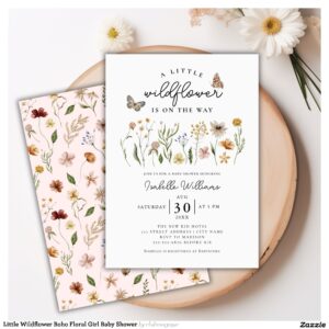 Little Wildflower Boho Floral Girl Baby Shower Invitation
