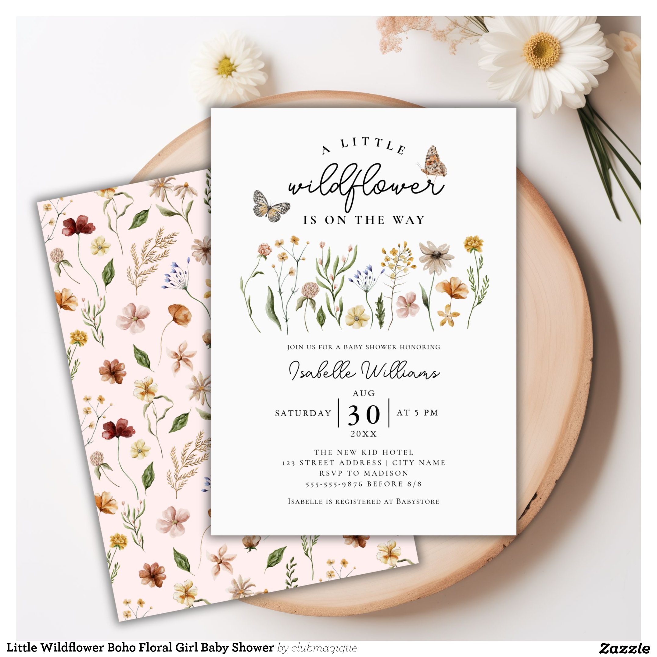 Little Wildflower Boho Floral Girl Baby Shower Invitation