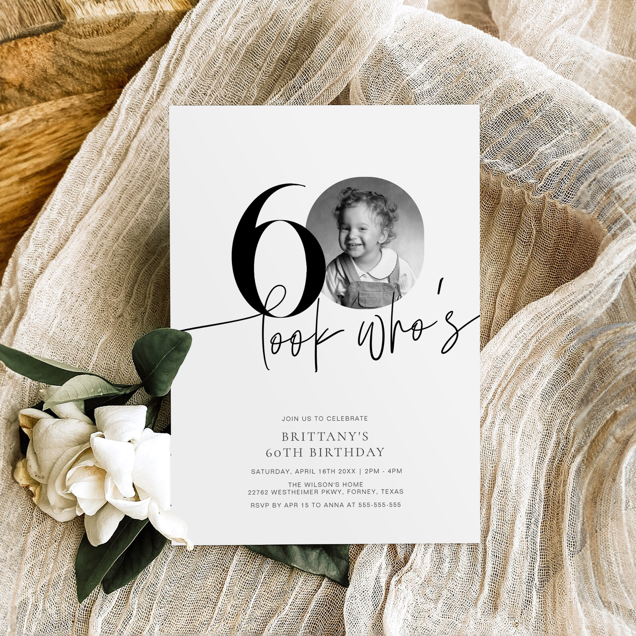 Look Who's 60 Funny Photo Simple 60th Birthday Invitation