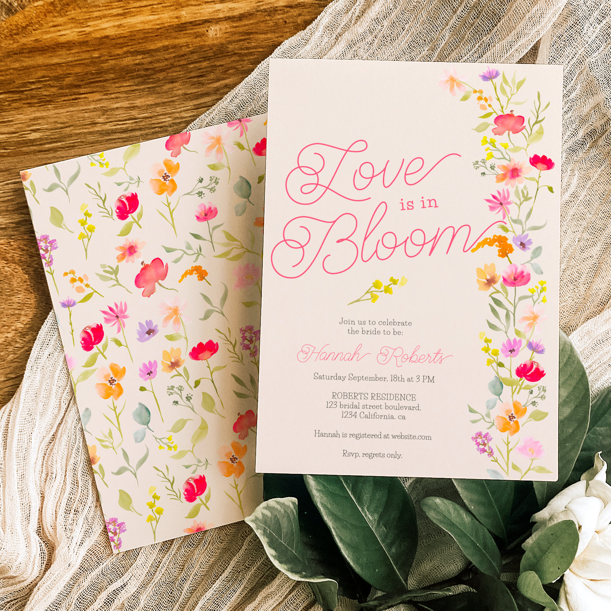 Love is in bloom wildflowers floral bridal shower invitation