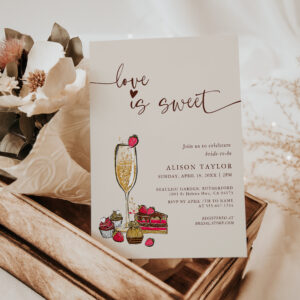 Love Is Sweet Bridal Shower Gold Champagne Glass  Invitation