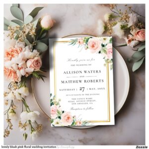 lovely blush pink floral wedding invitation