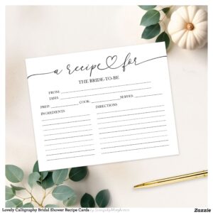 Lovely Calligraphy Bridal Shower Recipe Cards