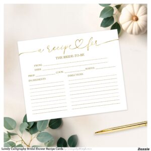 Lovely Calligraphy Bridal Shower Recipe Cards