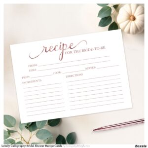 Lovely Calligraphy Bridal Shower Recipe Cards