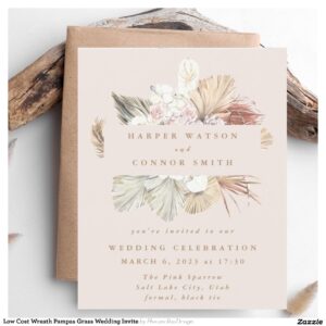 Low Cost Wreath Pampas Grass Wedding Invite