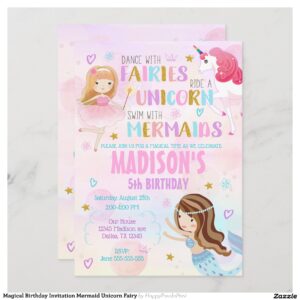 Magical Birthday Invitation Mermaid Unicorn Fairy