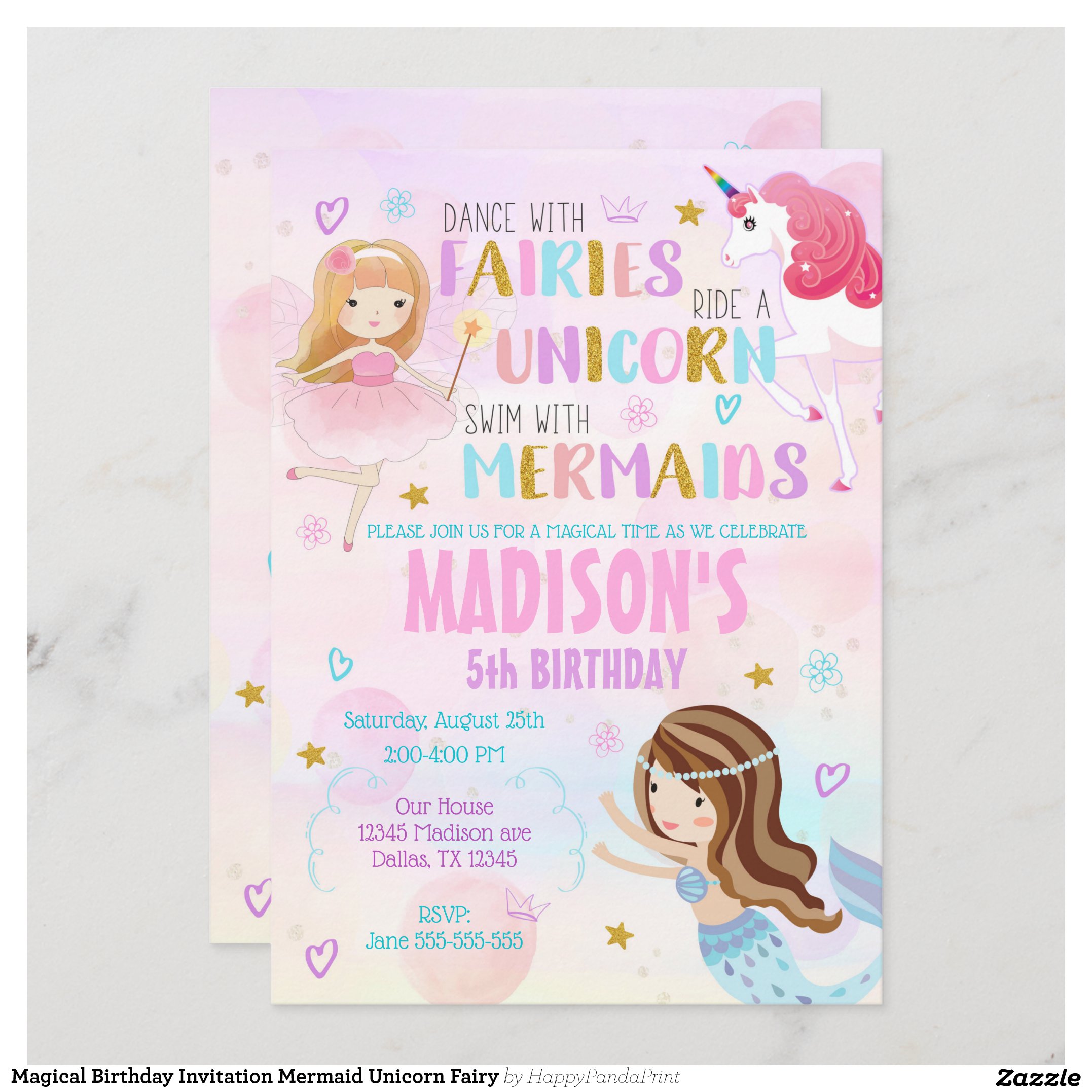 Magical Birthday Invitation Mermaid Unicorn Fairy