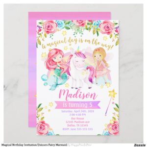 Magical Birthday Invitation Unicorn Fairy Mermaid