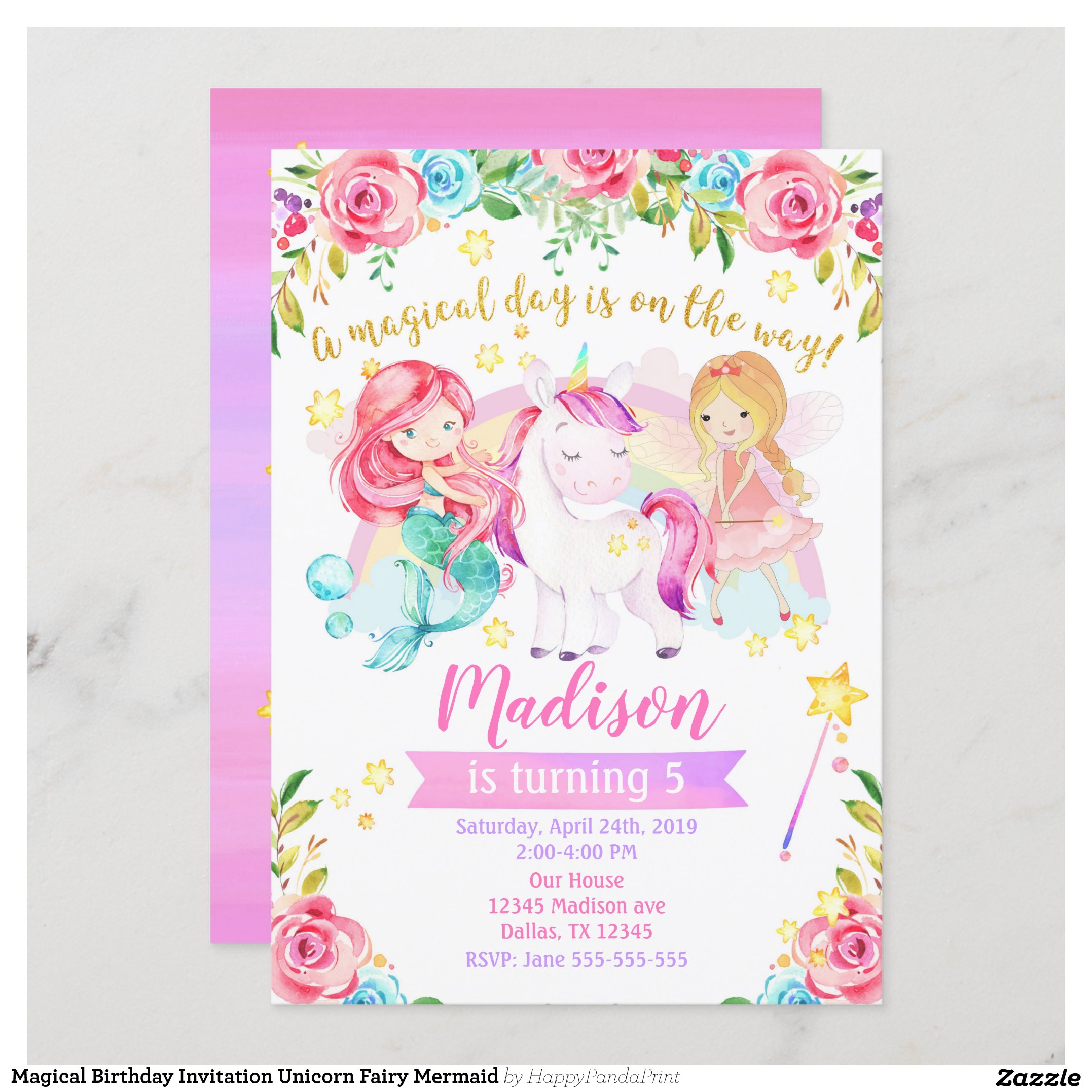 Magical Birthday Invitation Unicorn Fairy Mermaid