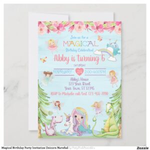 Magical Birthday Party Invitation Unicorn Narwhal