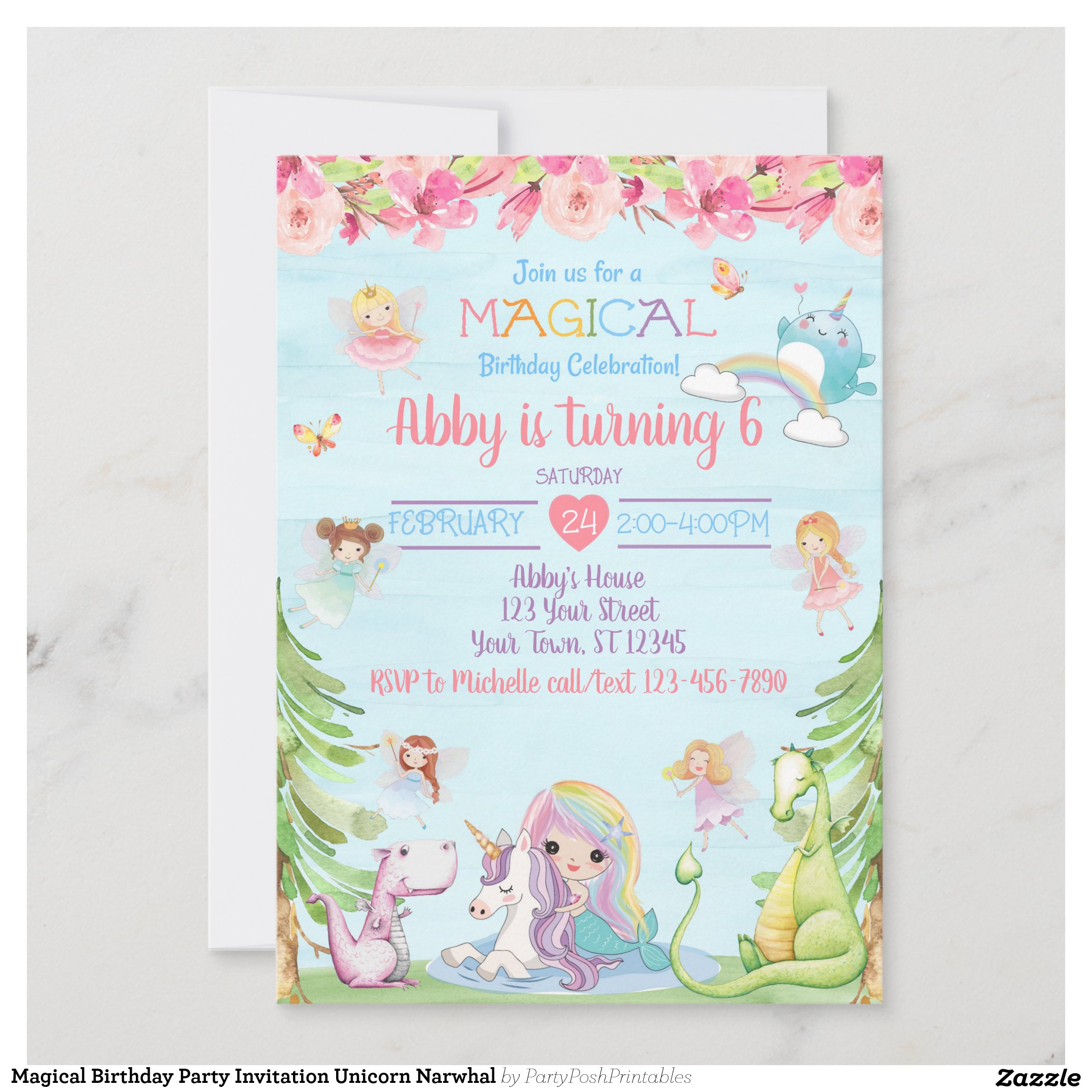 Magical Birthday Party Invitation Unicorn Narwhal