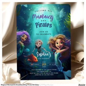 Magical Mermaid & Swashbuckling Pirate Birthday Invitation