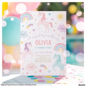 Magical Pastel Unicorn Rainbow Birthday Party Invitation