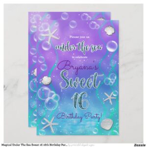 Magical Under The Sea Sweet 16 16th Birthday Party Invitation