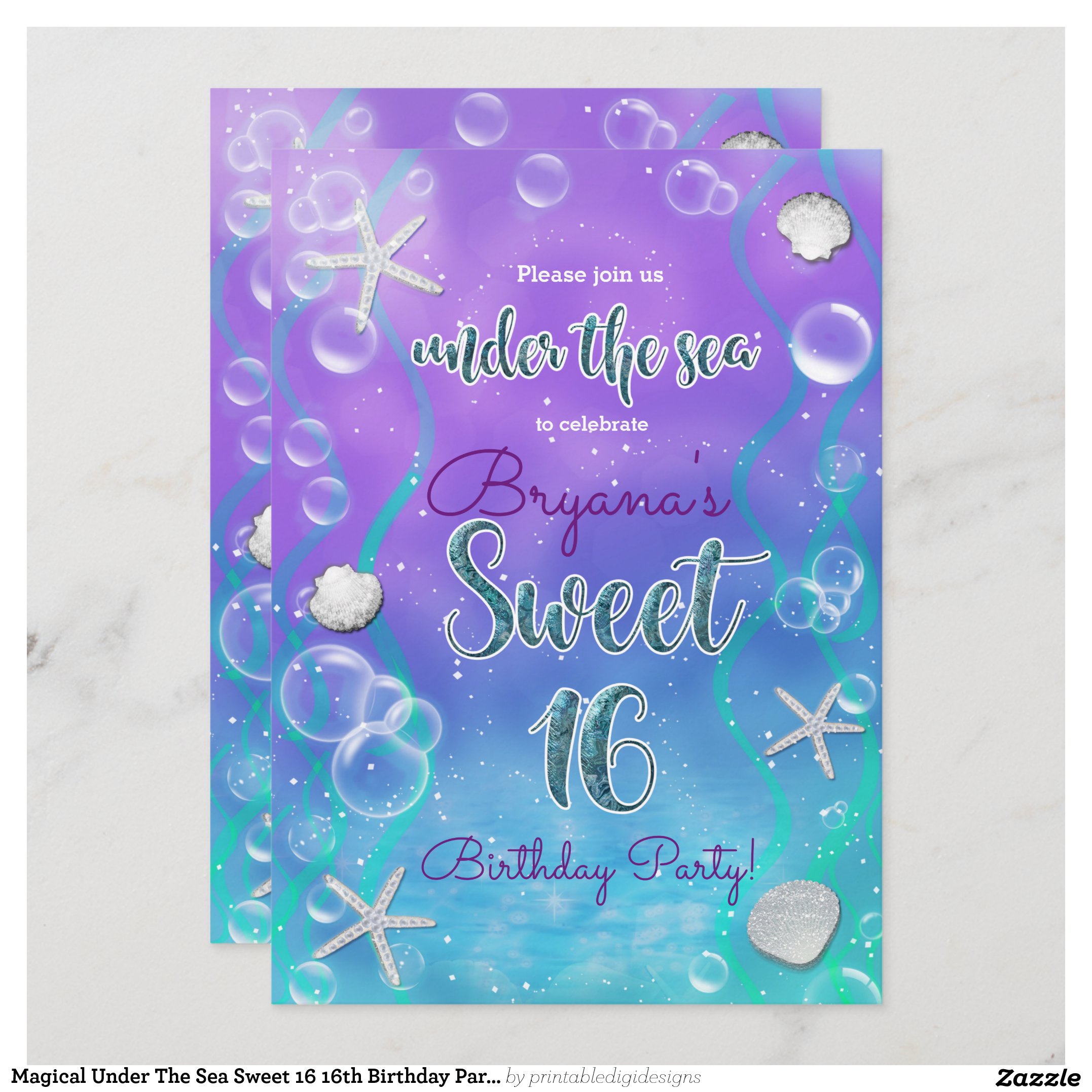 Magical Under The Sea Sweet 16 16th Birthday Party Invitation