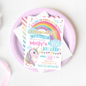 Magical Unicorn Birthday Invitation Rainbow Invite