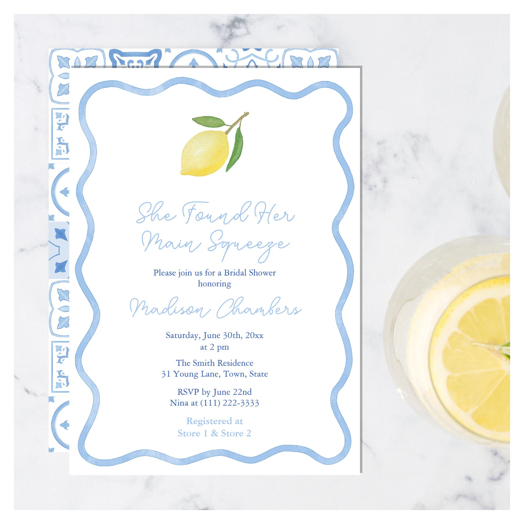 Main Squeeze Wavy Border Citrus Bridal Shower Invitation