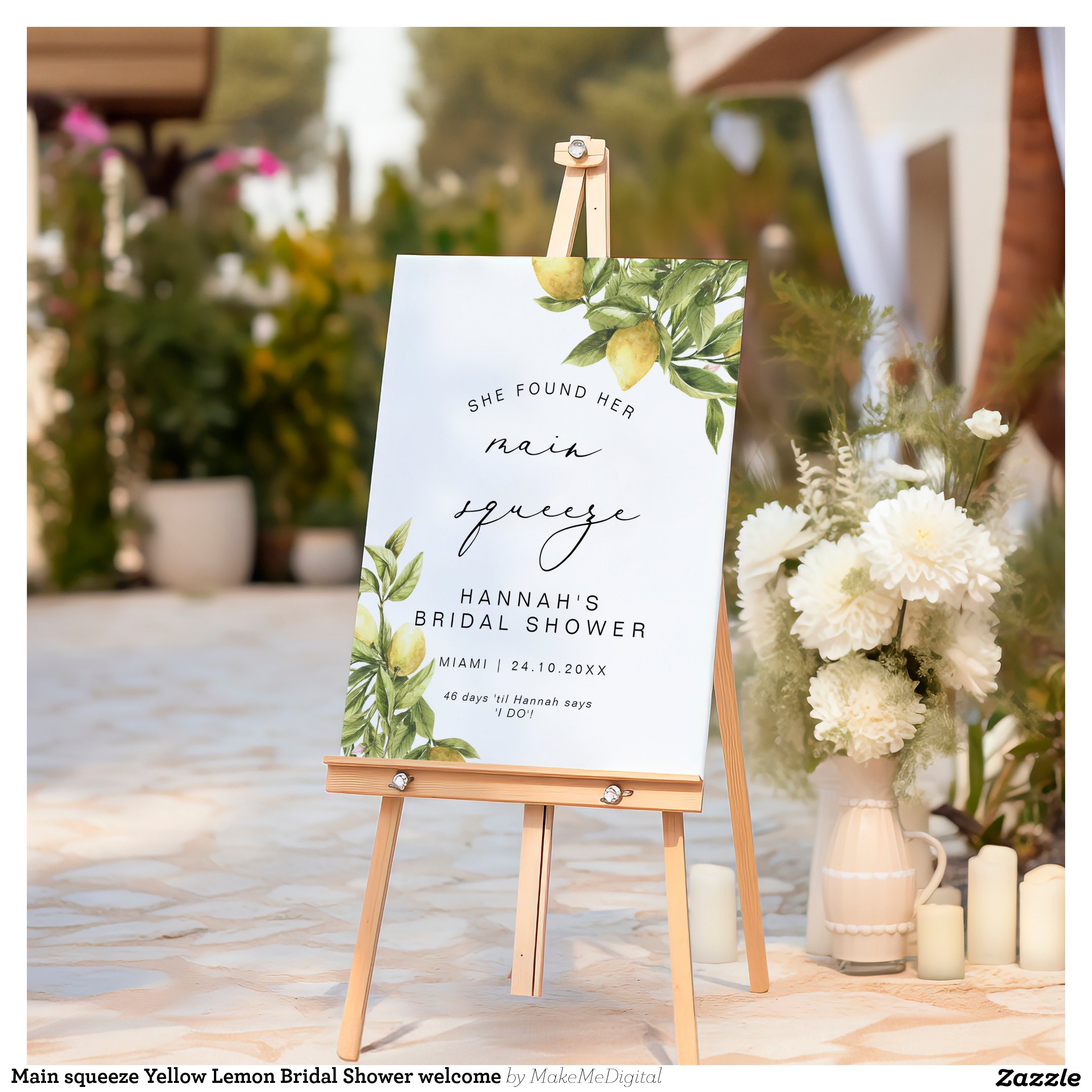 Main squeeze Yellow Lemon Bridal Shower welcome Foam Board