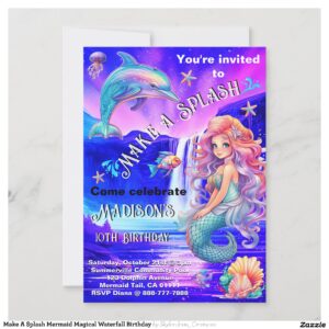 Make A Splash Mermaid Magical Waterfall Birthday Invitation