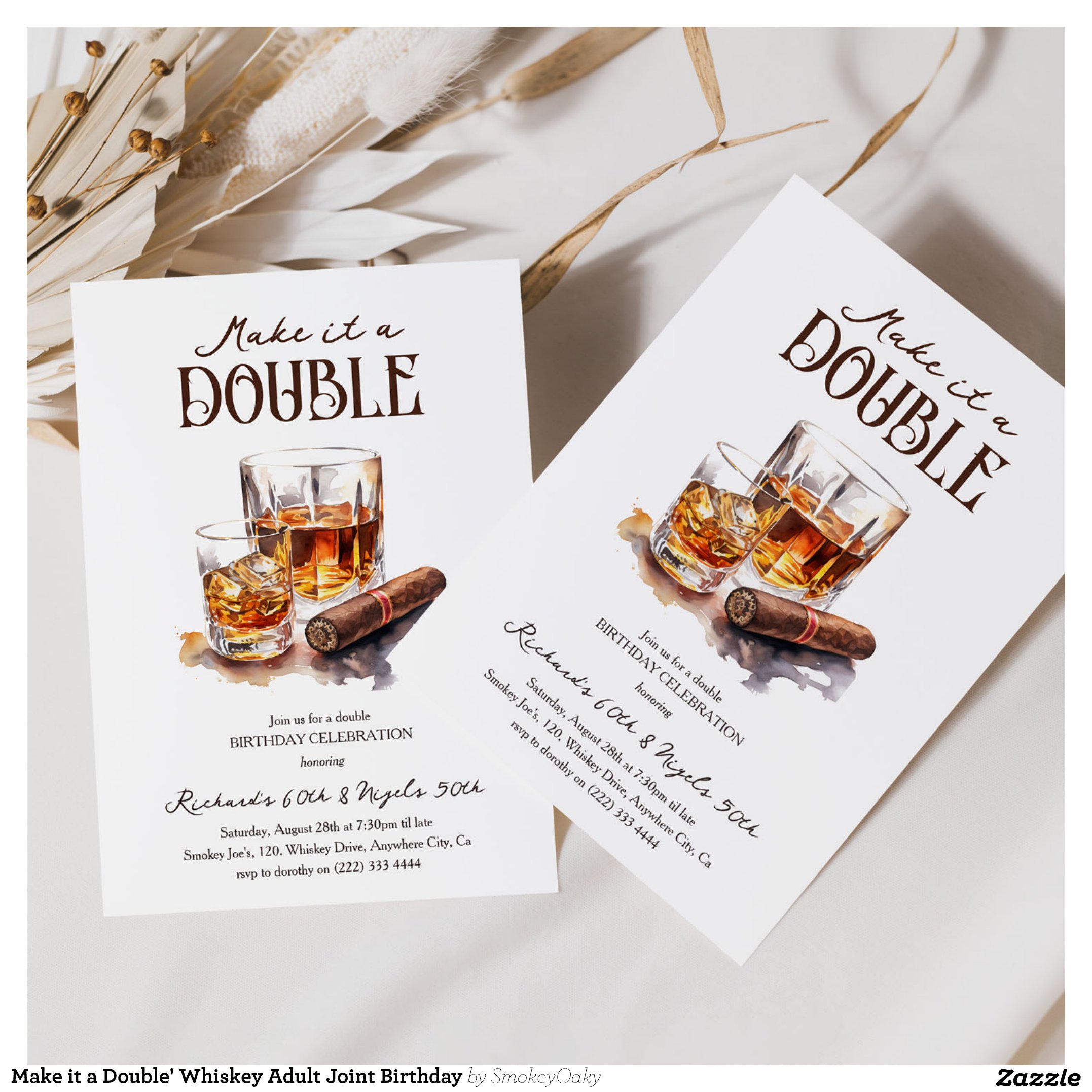 Make it a Double' Whiskey Adult Joint Birthday Invitation
