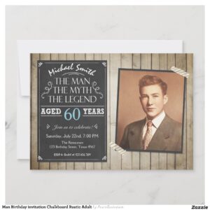 Man Birthday invitation Chalkboard Rustic Adult