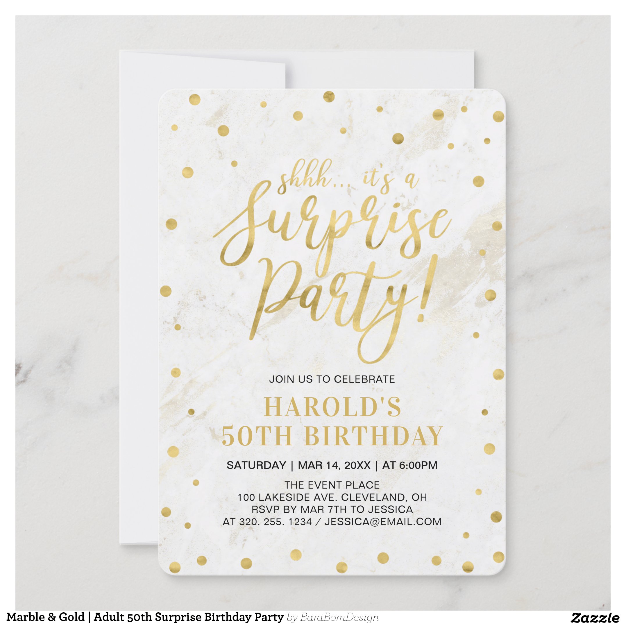 Marble & Gold   Adult 50th Surprise Birthday Party Invitation