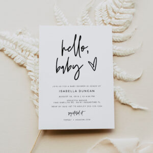 MARLO Modern Minimalist Black & White Baby Shower Invitation