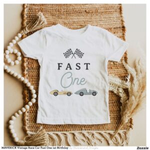 MAVERICK Vintage Race Car Fast One 1st Birthday  Baby T-Shirt