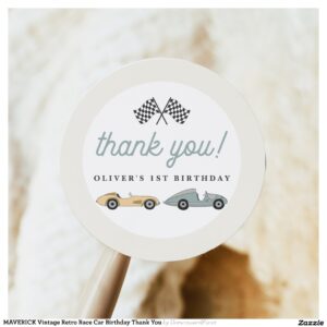 MAVERICK Vintage Retro Race Car Birthday Thank You Classic Round Sticker