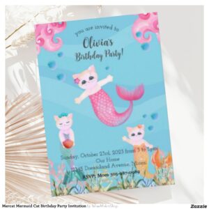 Mercat Mermaid Cat Birthday Party Invitation