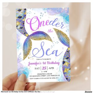 Mermaid 1st Birthday Invite Girl ONEder the Sea